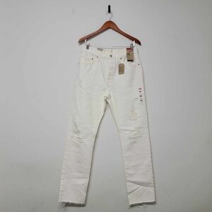 Levis 501 Original Non Stretch High Rise Button Fly Jeans in Destructed White 30